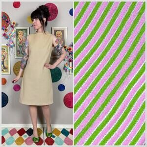 Vintage 1970s Pink and Green Stripe Sleeveless  A-Line Dress